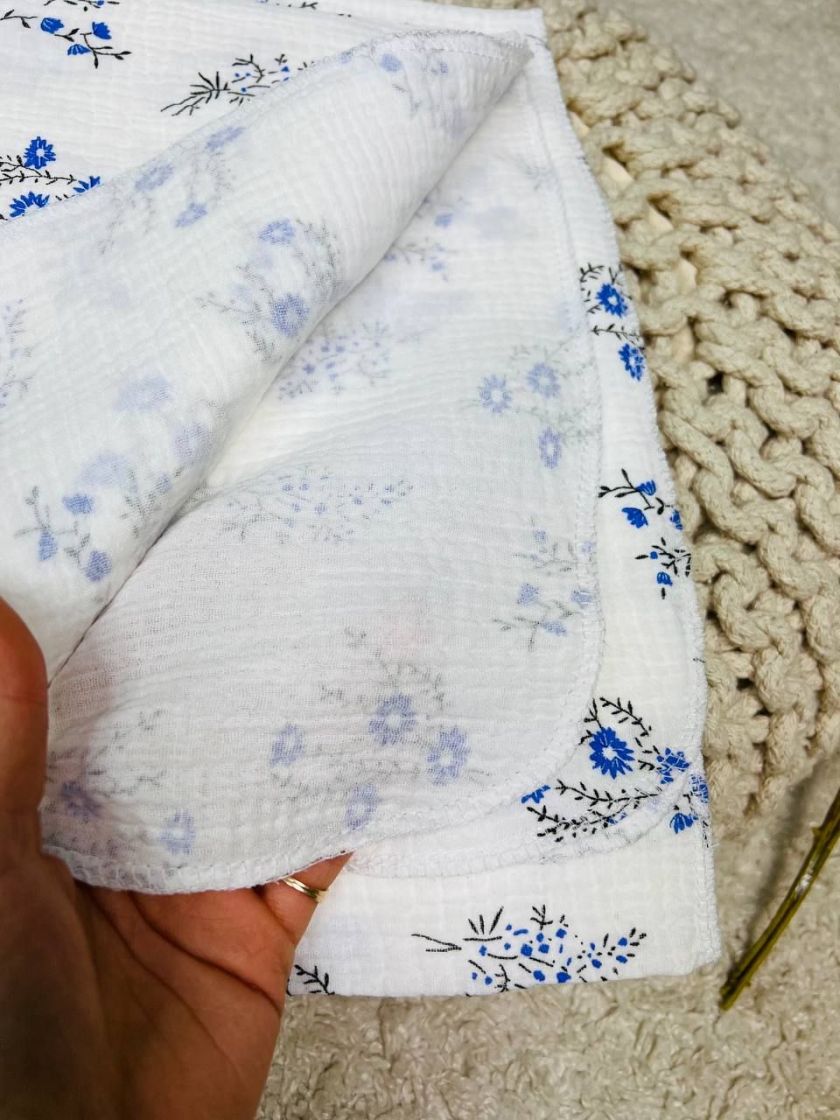 ❤ Пелюшки муслінові чотирьохшарові, жатка. Принт - Квіти васильки, блакитні. Розмір - 90*135см (#19744705) ✓ Anna Konvert