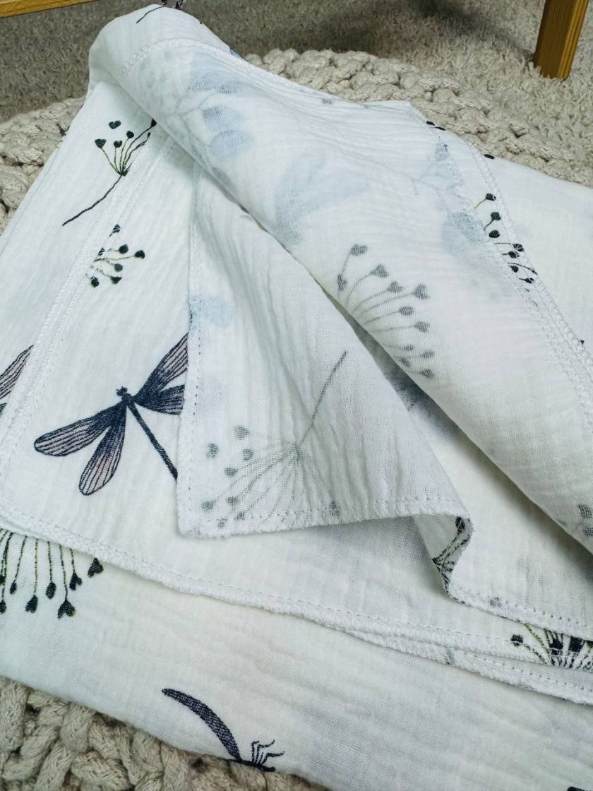 ❤ Пелюшки муслінові чотирьохшарові, жатка. Принт - Бабка з кульбабками. Розмір - 90*135см (#66877025) ✓ Anna Konvert