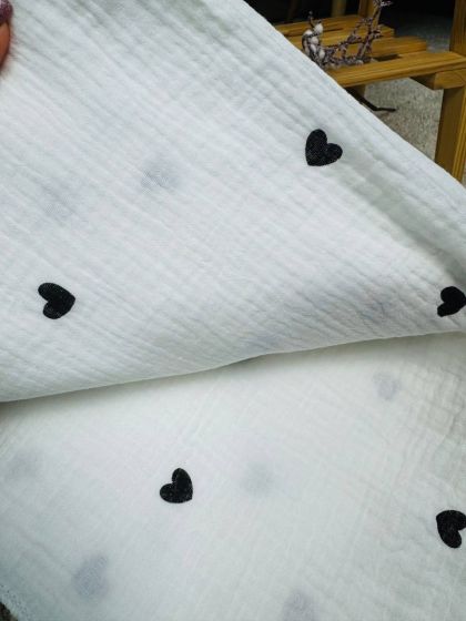 ❤ Пелюшки муслінові чотирьохшарові, жатка. Принт - Сердечка чорні. Розмір - 70*100см (#5711495) ✓ Anna Konvert 2