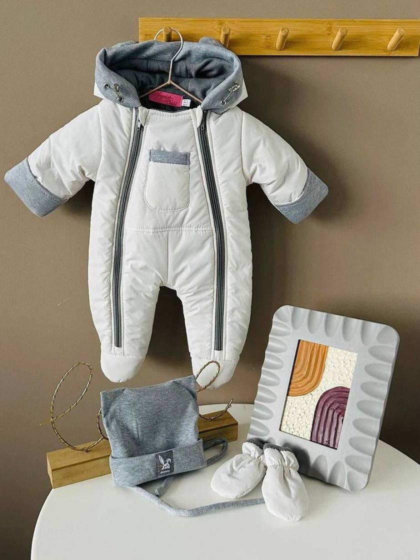 ❤ Демісезонний комбінезон "Міні", з шапкою та рукавицями. Колір - Білий. Розмір - 3-6 (#8686088) ✓ Anna Konvert