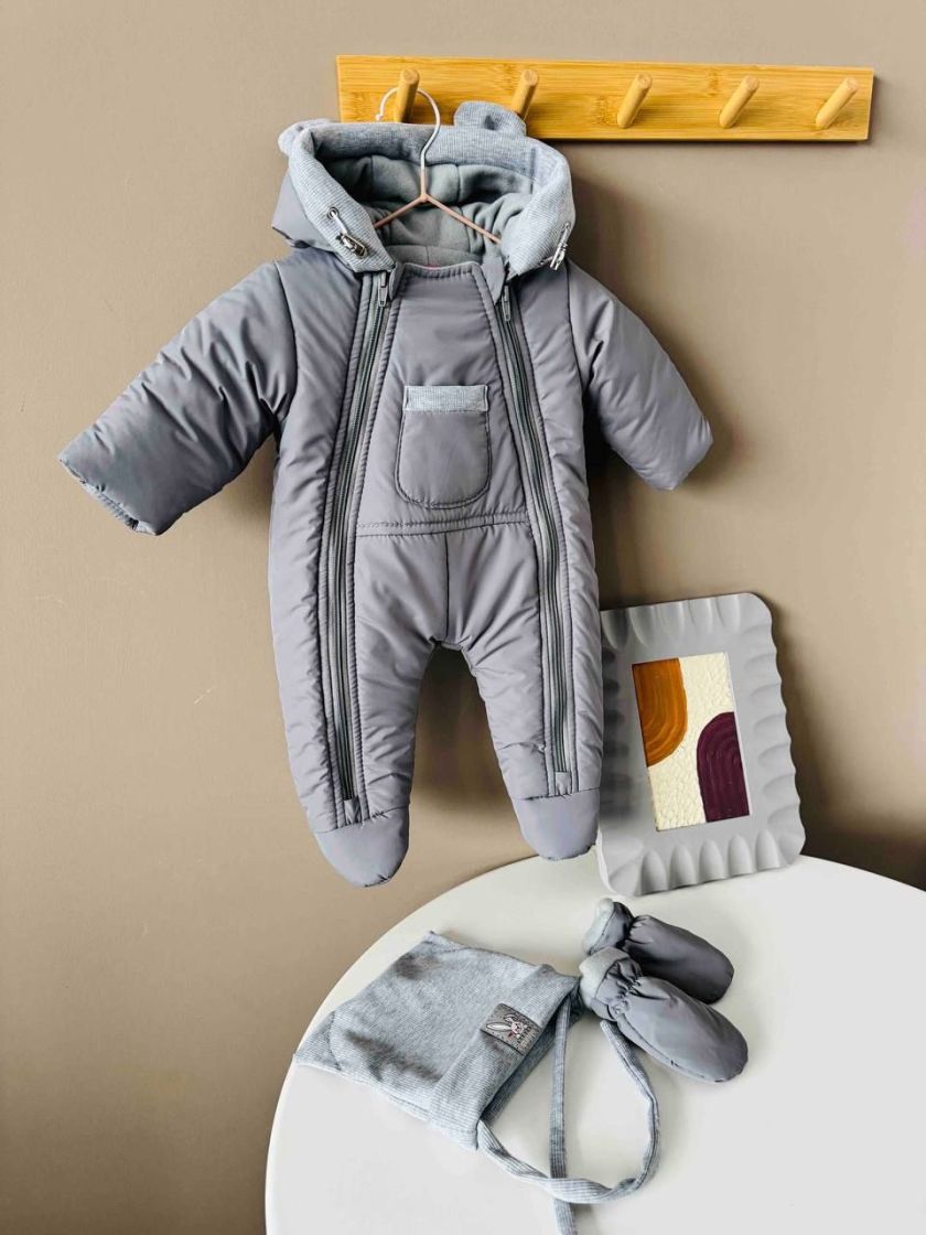 ❤ Демісезонний комбінезон "Міні", з шапкою та рукавицями. Колір - Сірий. Розмір - 3-6 (#47986823) ✓ Anna Konvert