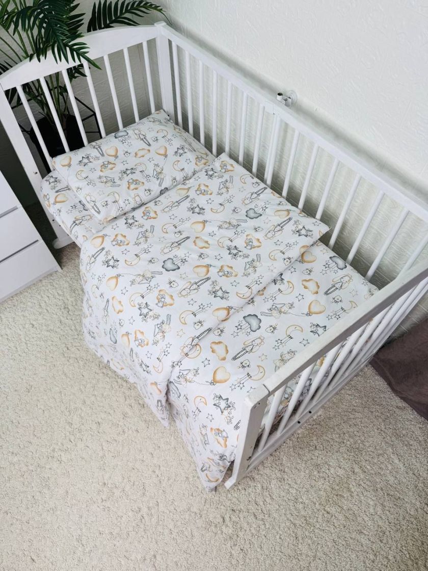 ❤ Змінна дитяча постіль, розмір підковдри 140 см на 110 см. Принт - Зайка, кулька сердечко бежеве (#1387413) ✓ Anna Konvert