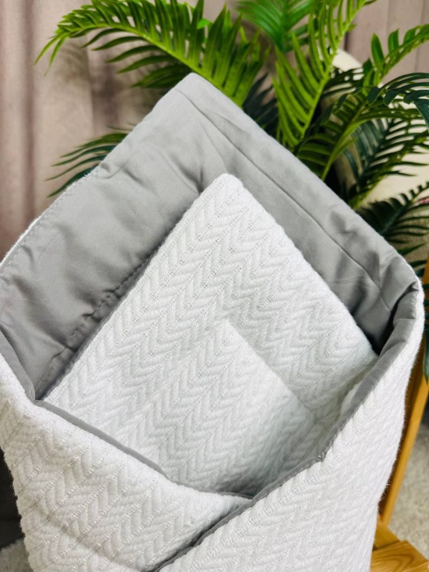 ❤ Демісезонний конверт плед на виписку, Плетіння, 80*80см. Колір - Білий, з сірим бантиком (#26095325) ✓ Anna Konvert