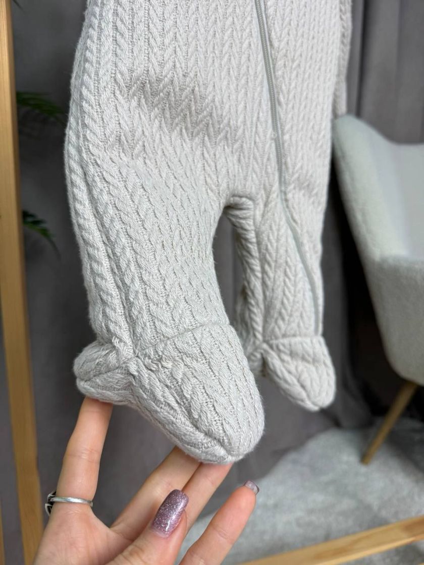 ❤ Демісезонний комбінезон з шапочкою, Косичка з бавовняною підкладкою, 0-4 міс. Колір - Бежевий (#57241190) ✓ Anna Konvert