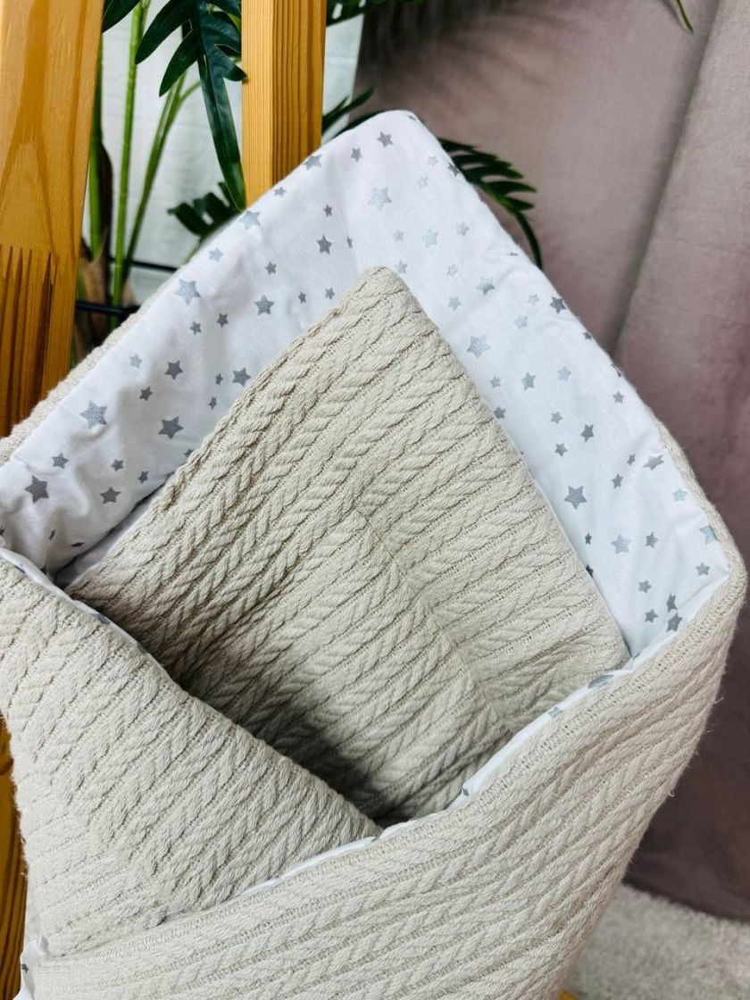 ❤ Демісезонний конверт плед на виписку, Косичка, 80*80см. Колір - Бежевий, з білим бантиком у зірочку (#0179) ✓ Anna Konvert