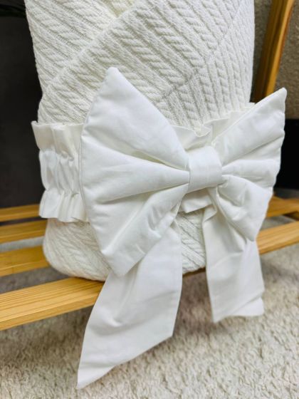 ❤ Демісезонний конверт плед на виписку, Плетіння, 80*80см. Колір - Білий, з білим бантиком (#6482450) ✓ Anna Konvert 2