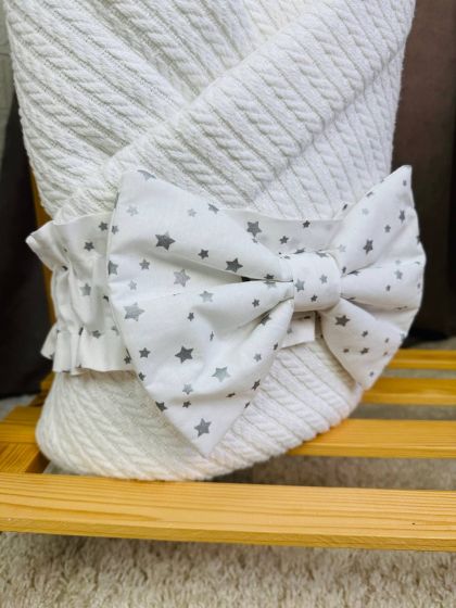 ❤ Демісезонний конверт плед на виписку, Косичка, 80*80см. Колір - Білий, з білим бантиком у зірочку (#44200703) ✓ Anna Konvert 2