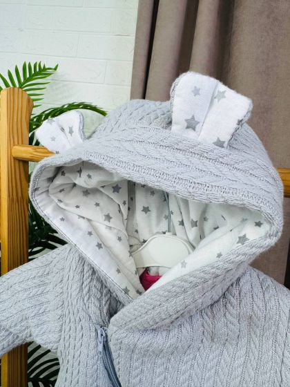 ❤ Демісезонний комбінезон з шапочкою, Косичка з бавовняною підкладкою, 0-4 міс. Колір - Сірий (#0041) ✓ Anna Konvert 2