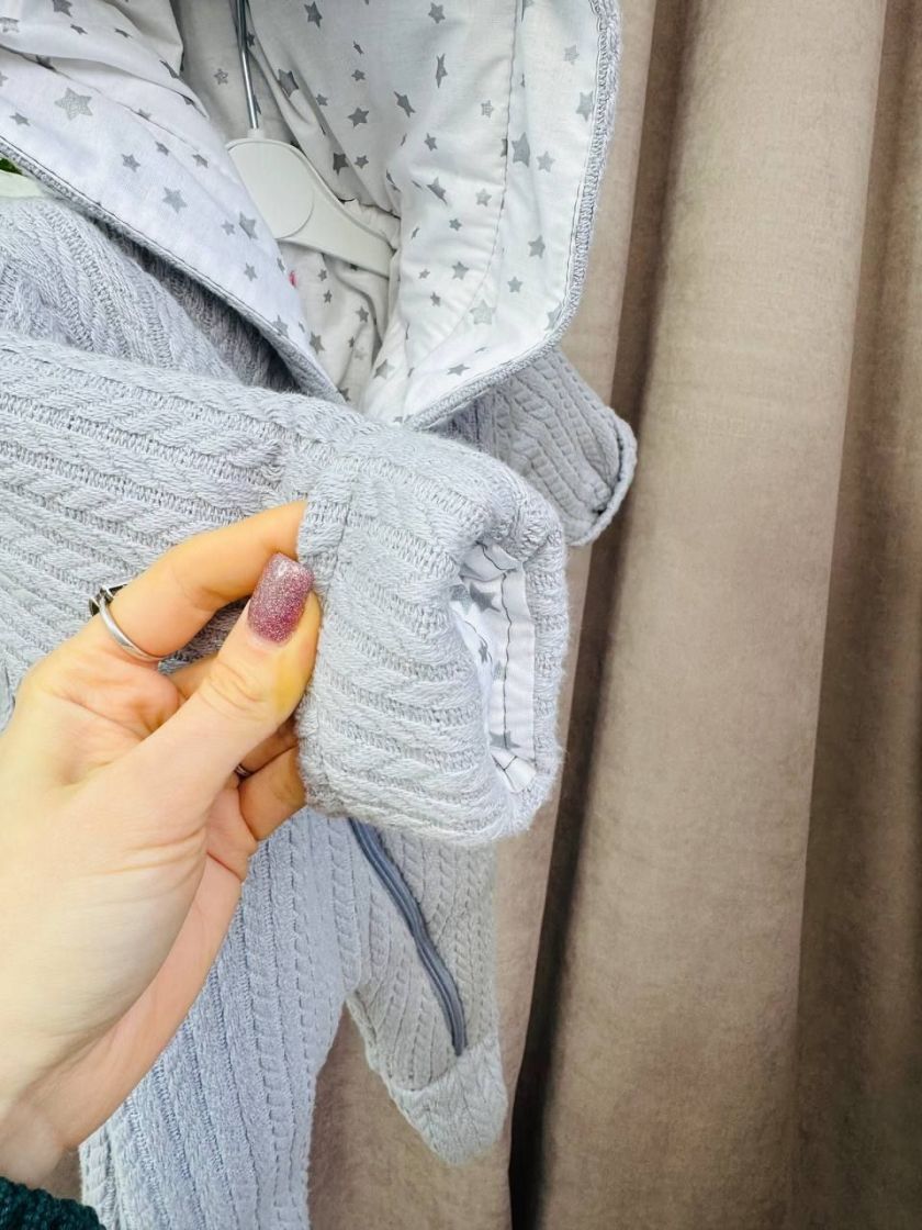 ❤ Демісезонний комбінезон з шапочкою, Косичка з бавовняною підкладкою, 0-4 міс. Колір - Сірий (#0041) ✓ Anna Konvert