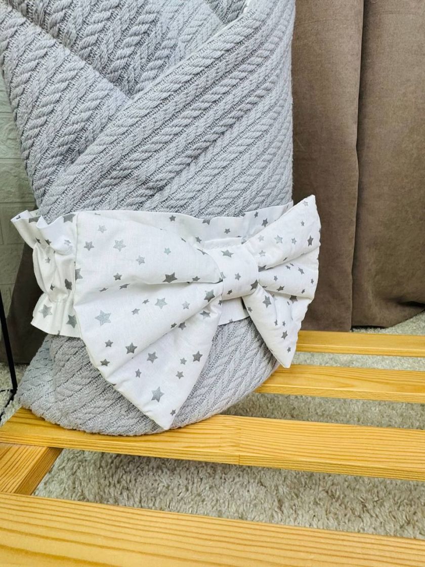 ❤ Демісезонний конверт плед на виписку, Косичка, 80*80см. Колір - Сірий, з білим бантиком у зірочку (#97222490) ✓ Anna Konvert