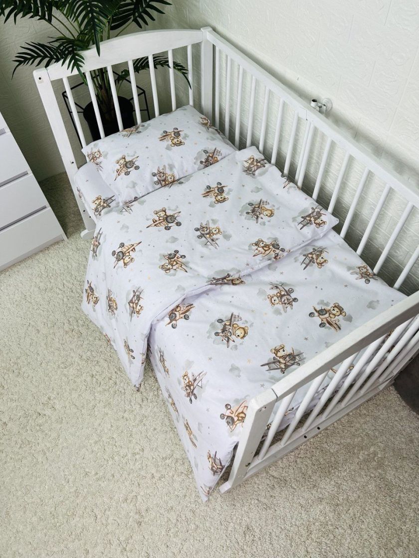 ❤ Змінна дитяча постіль, підковдра 110см на 90см. Принт - Ведмідь на літаку, сірий (#98104502) ✓ Anna Konvert