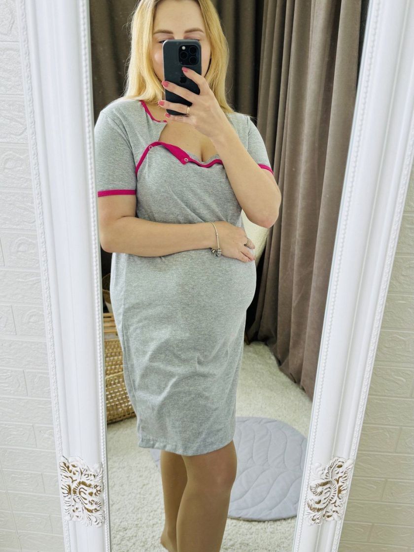 ❤ Сорочка для годування на кнопках. Колір - З рожевим кантиком. Розмір - 44 (#0144) ✓ Anna Konvert