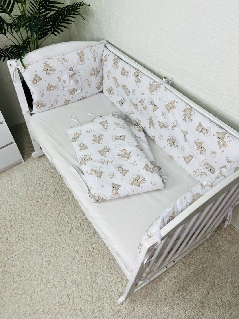 ❤ Бортики-суцільні на 4 боки ліжка, на завʼязках. Принт - Ведмедикі сплячі, невзрачні (#21058605) ✓ Anna Konvert
