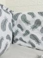 ❤ Бортики-суцільні на 4 боки ліжка, на завʼязках. Принт - Пір'я сірі на білому (#98883168) ✓ Anna Konvert
