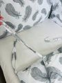 ❤ Бортики-суцільні на 4 боки ліжка, на завʼязках. Принт - Пір'я сірі на білому (#98883168) ✓ Anna Konvert