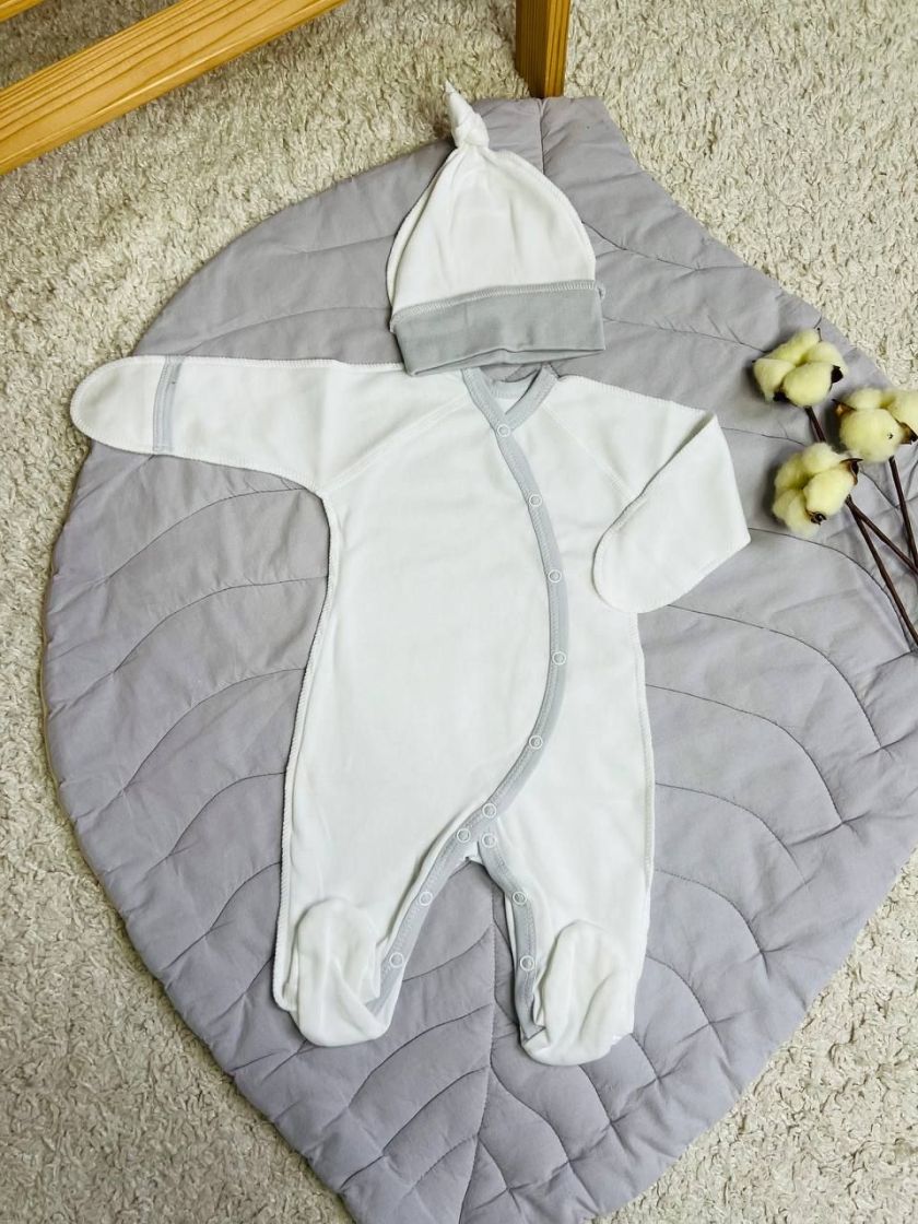 ❤ Чоловічок з шапочкою інтерлок Кантик. Колір - Сірий. Розмір - 56см (#78288084) ✓ Anna Konvert