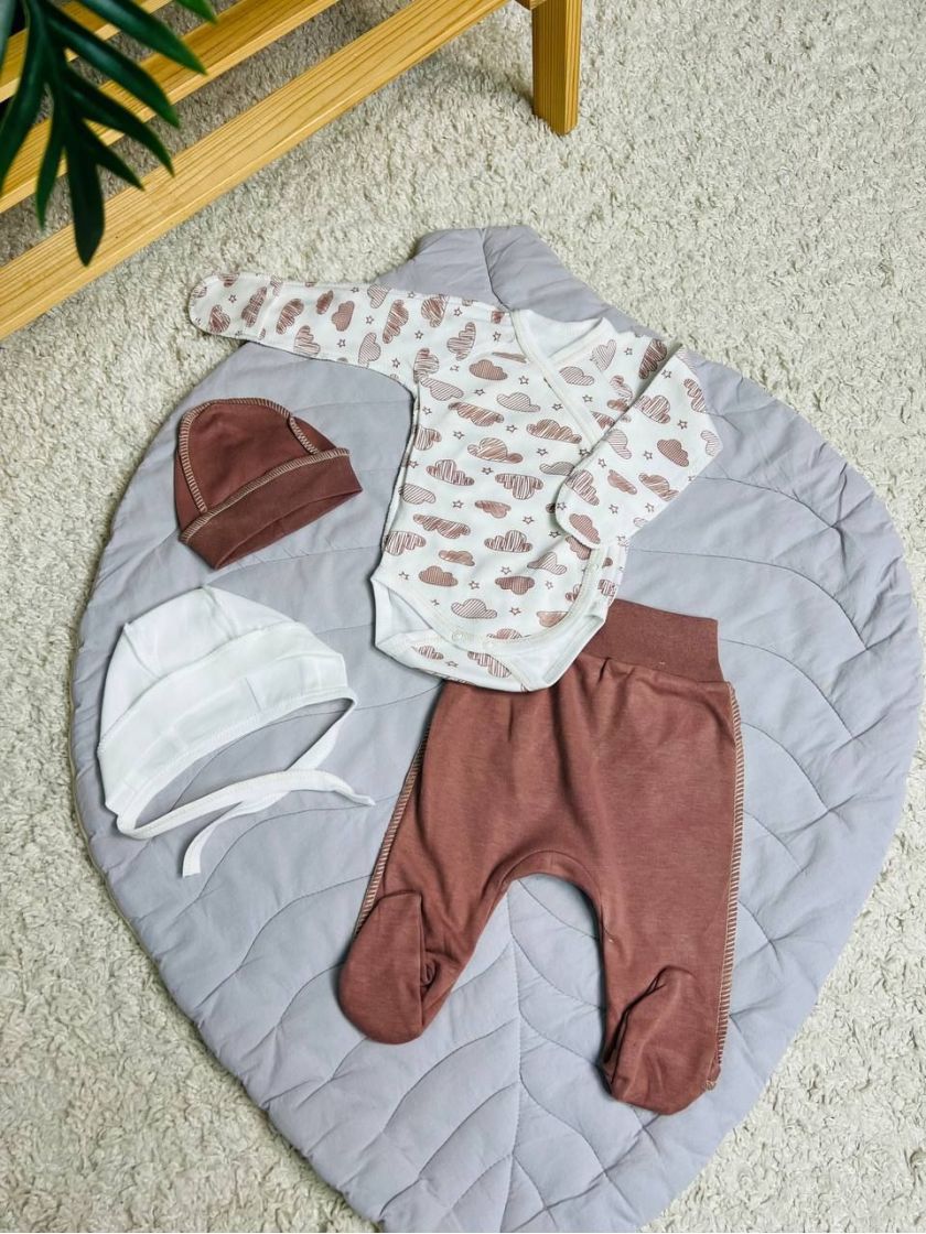 ❤ Комплект 4ка з боді інтерлок, "Листячко". Колір - Шоколадний з хмаринкою (#2779112) ✓ Anna Konvert