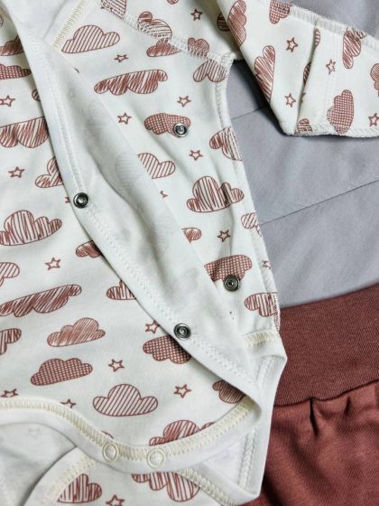 ❤ Комплект 4ка з боді інтерлок, "Листячко". Колір - Шоколадний з хмаринкою (#2779112) ✓ Anna Konvert 2