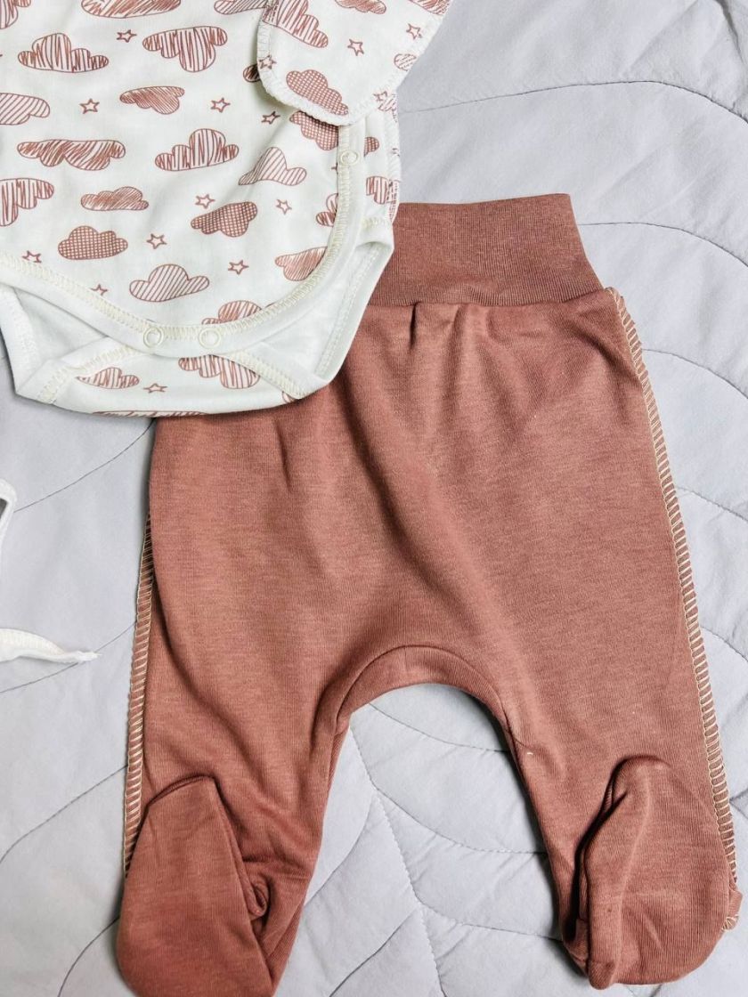 ❤ Комплект 4ка з боді інтерлок, "Листячко". Колір - Шоколадний з хмаринкою (#2779112) ✓ Anna Konvert