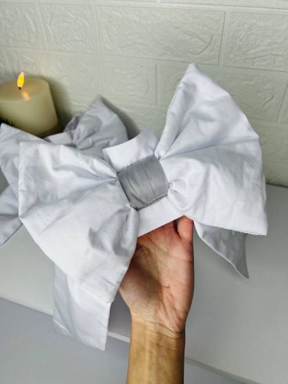 ❤ Бантик для пледу на виписку, універсальний на резинці. Колір - Білий з сірою серединкою (#93794163) ✓ Anna Konvert 2