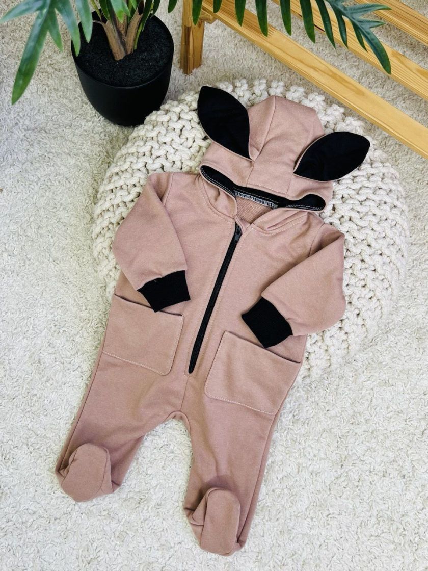 ❤ Ромпер з капюшоном "Вушка", трьохнитка-петля футер. Колір - Шоколадний зайка. Розмір - 0-3 (#93097890) ✓ Anna Konvert