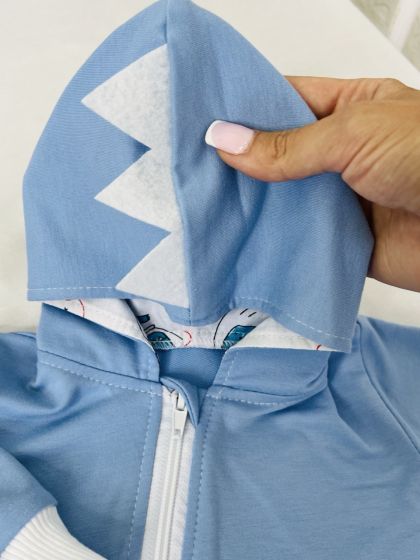 ❤ Ромпер з капюшоном "Вушка", трьохнитка-петля футер. Колір - Блакитний дино. Розмір - 3-6 (#87697344) ✓ Anna Konvert 2