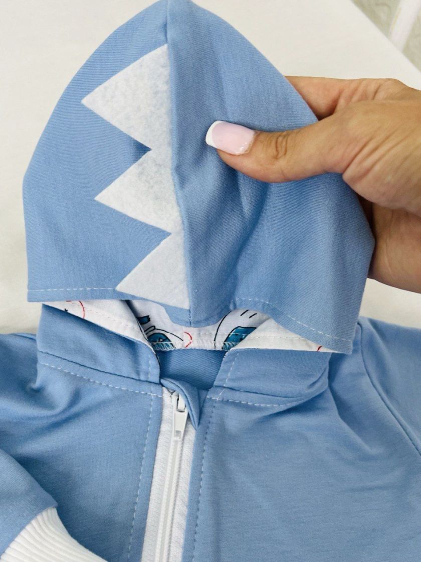 ❤ Ромпер з капюшоном "Вушка", трьохнитка-петля футер. Колір - Блакитний дино. Розмір - 3-6 (#87697344) ✓ Anna Konvert