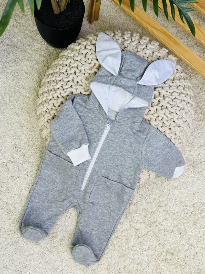 ❤ Ромпер з капюшоном "Вушка", трьохнитка-петля футер. Колір - Сірий зайка. Розмір - 3-6 (#41530972) ✓ Anna Konvert