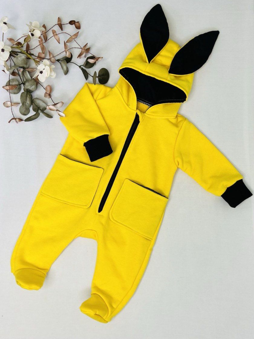 ❤ Ромпер з капюшоном "Вушка", трьохнитка-петля футер. Колір - Жовтий зайка. Розмір - 6-9 (#44940606) ✓ Anna Konvert