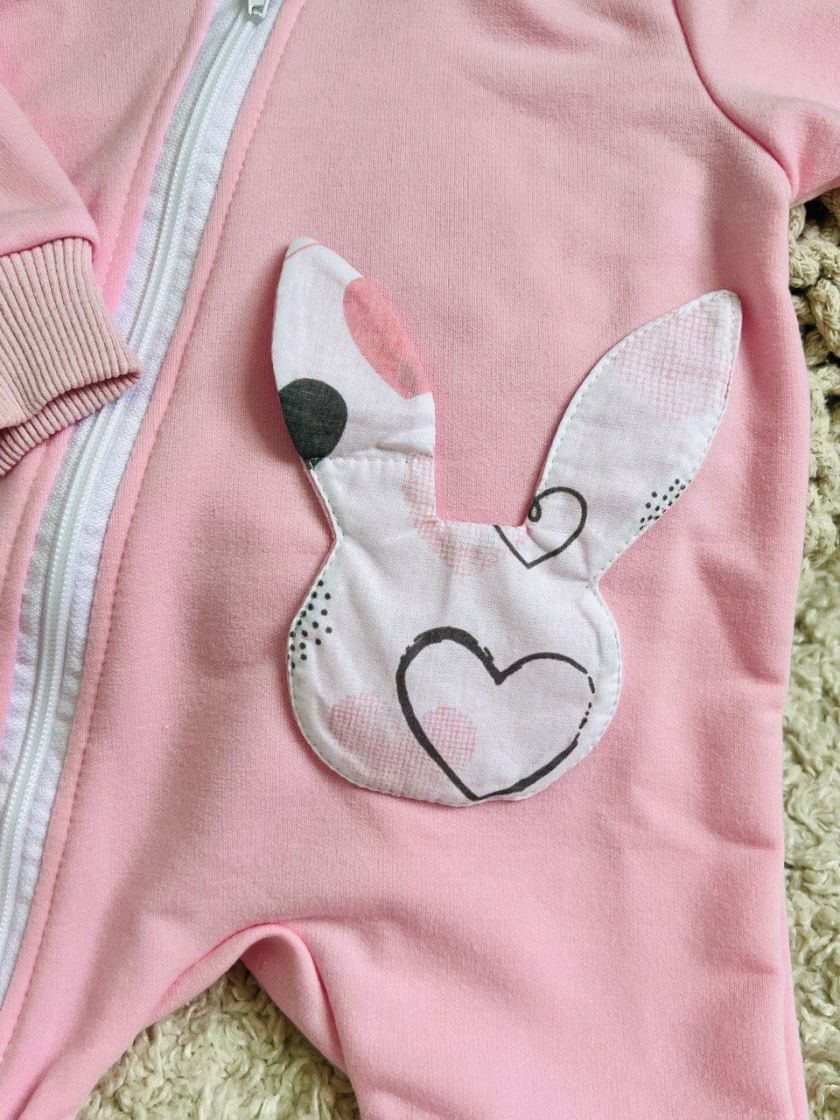 ❤ Ромпер з капюшоном "Вушка", трьохнитка-петля футер. Розмір - 6-9. Колір - Рожевий зайка (#95568130) ✓ Anna Konvert