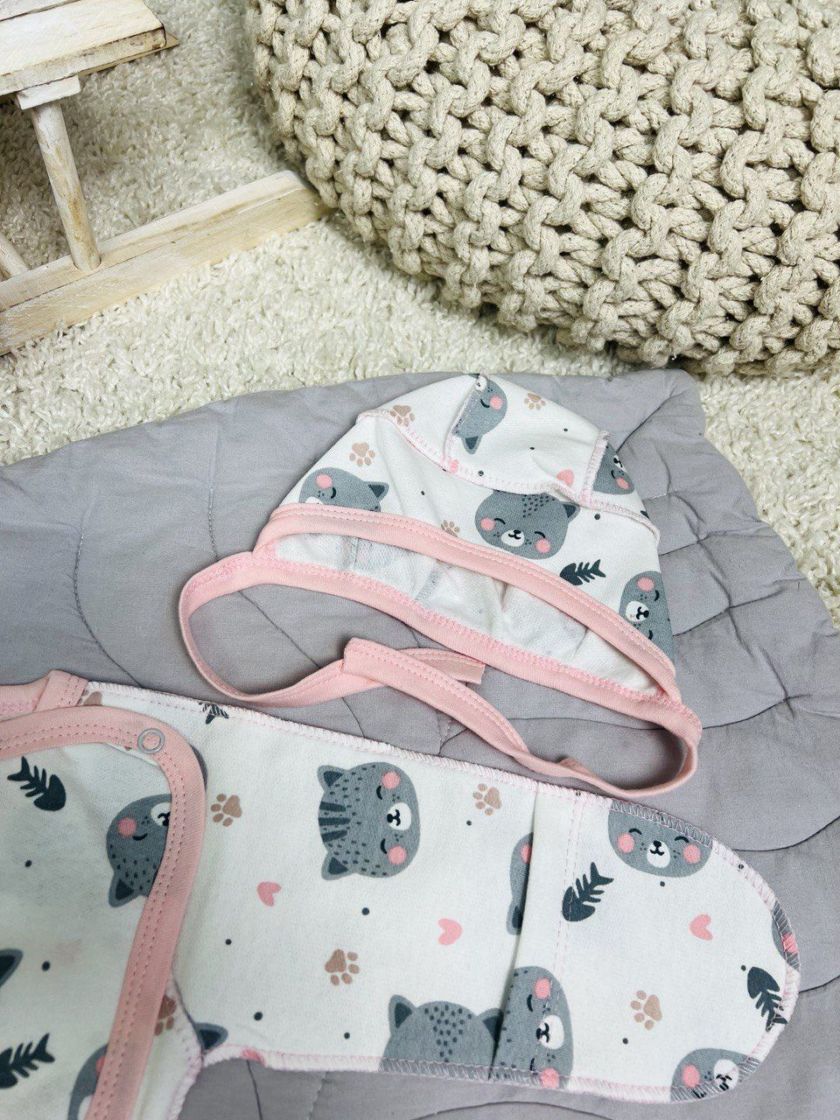 ❤ Комплект 3ка з сорочкою, байка 56-62см. Принт - Мордочки киць персиковий (#4116694) ✓ Anna Konvert