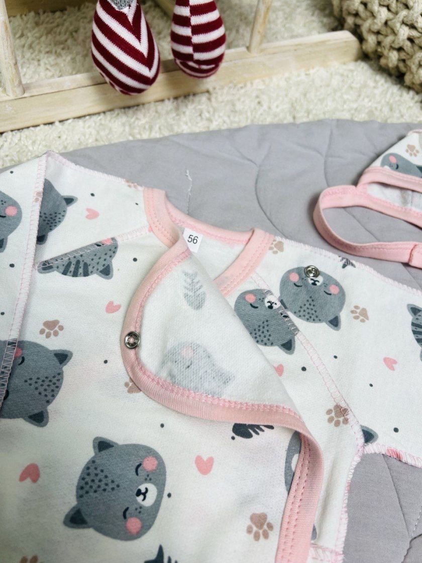 ❤ Комплект 3ка з сорочкою, байка 56-62см. Принт - Мордочки киць персиковий (#4116694) ✓ Anna Konvert