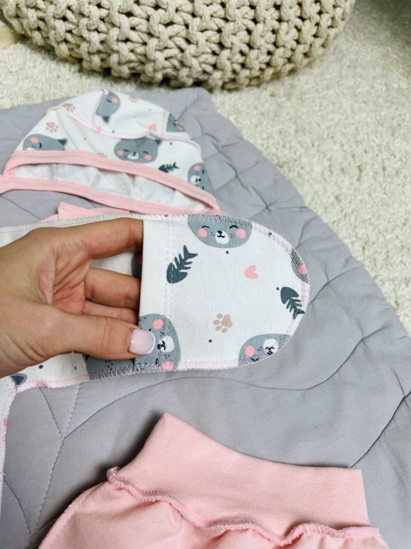 ❤ Комплект 3ка з сорочкою, байка 56-62см. Принт - Мордочки киць персиковий (#4116694) ✓ Anna Konvert