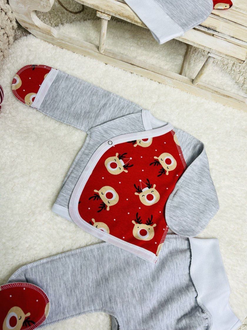❤ Комплект 3ка з сорочкою байка, БО. Принт - Олені червоні новорічні. Розмір - 62см (#59548433) ✓ Anna Konvert