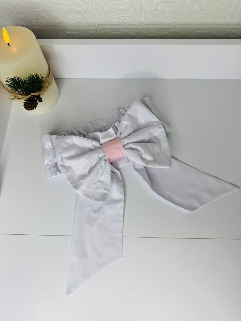 ❤ Бантик для пледу на виписку, універсальний на резинці. Колір - Білий з рожевою серединкою (#72540383) ✓ Anna Konvert