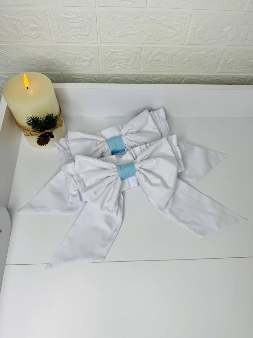 ❤ Бантик для пледу на виписку, універсальний на резинці. Колір - Білий з блакитною серединкою (#52122519) ✓ Anna Konvert