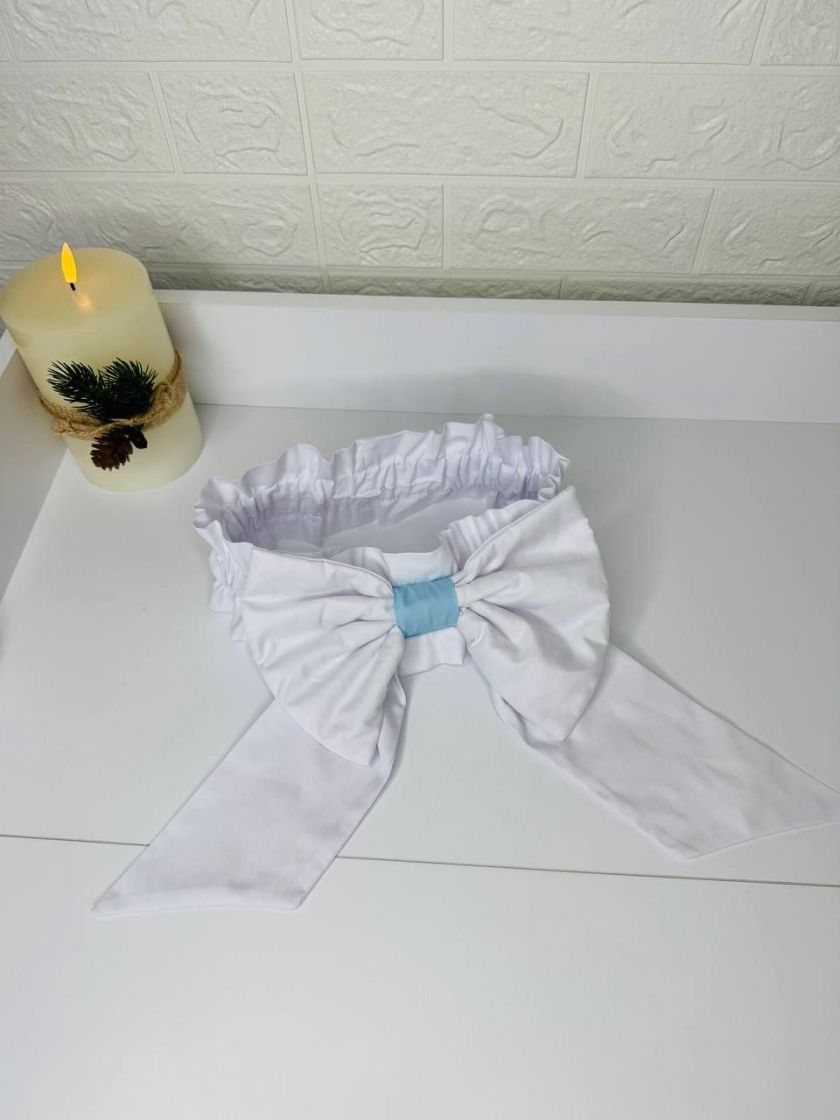 ❤ Бантик для пледу на виписку, універсальний на резинці. Колір - Білий з блакитною серединкою (#52122519) ✓ Anna Konvert