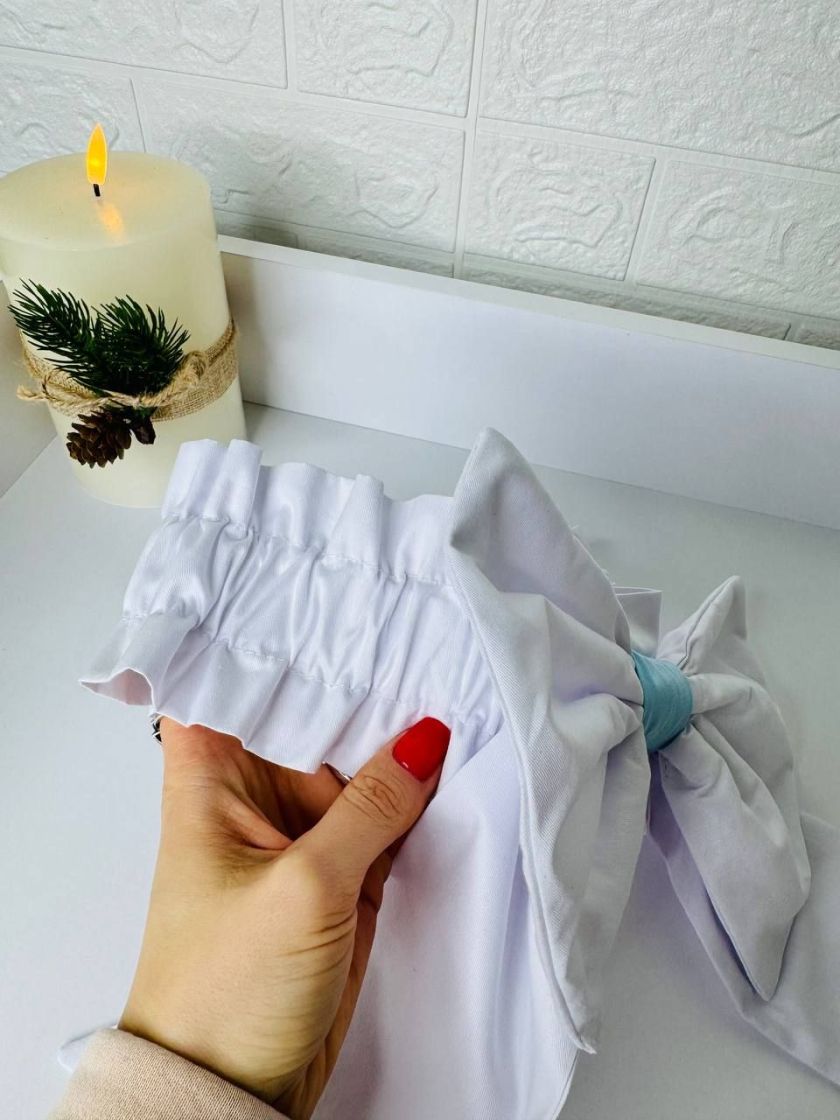 ❤ Бантик для пледу на виписку, універсальний на резинці. Колір - Білий з блакитною серединкою (#52122519) ✓ Anna Konvert