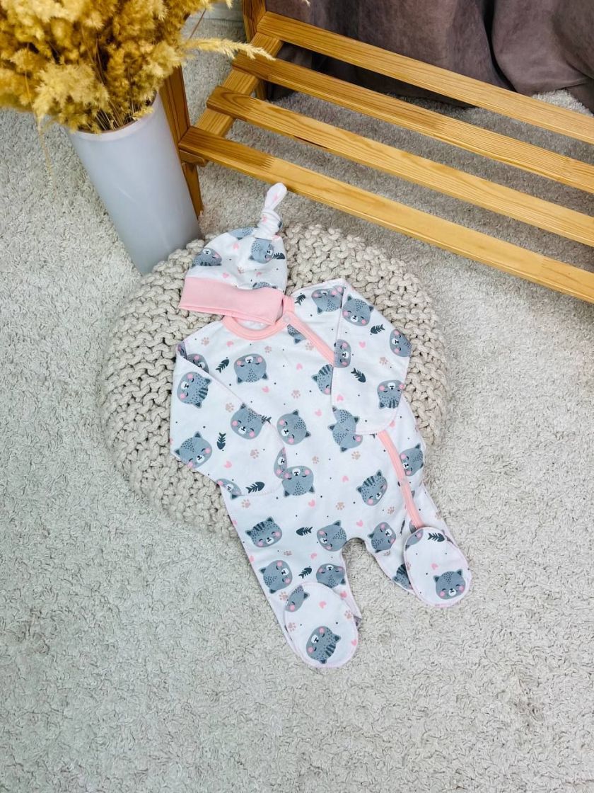 ❤ Чоловічок з шапочкою байка, 56-62см. Принт - Мордочки киць персиковий (#51776559) ✓ Anna Konvert