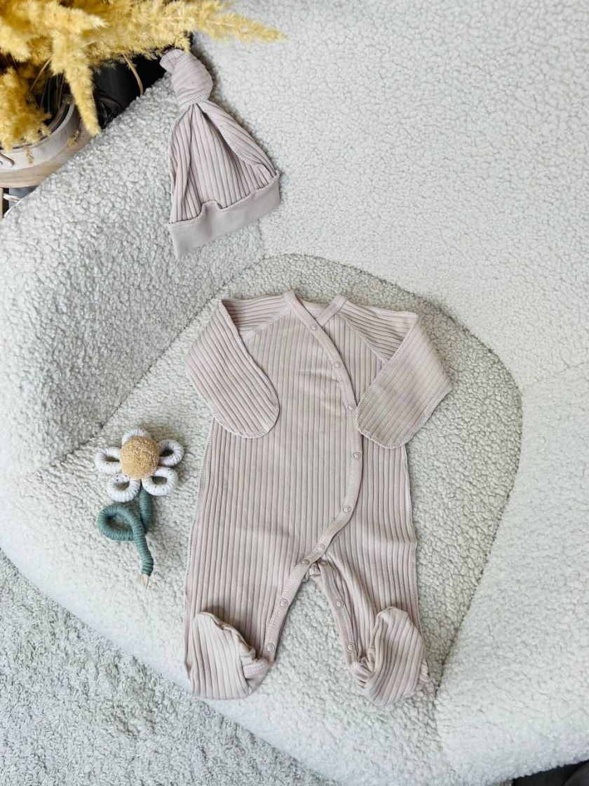 ❤ Чоловічок з шапочкою "Бархат" смужка. Колір - Бежевий. Розмір - 56см (#815 (15)) ✓ Anna Konvert