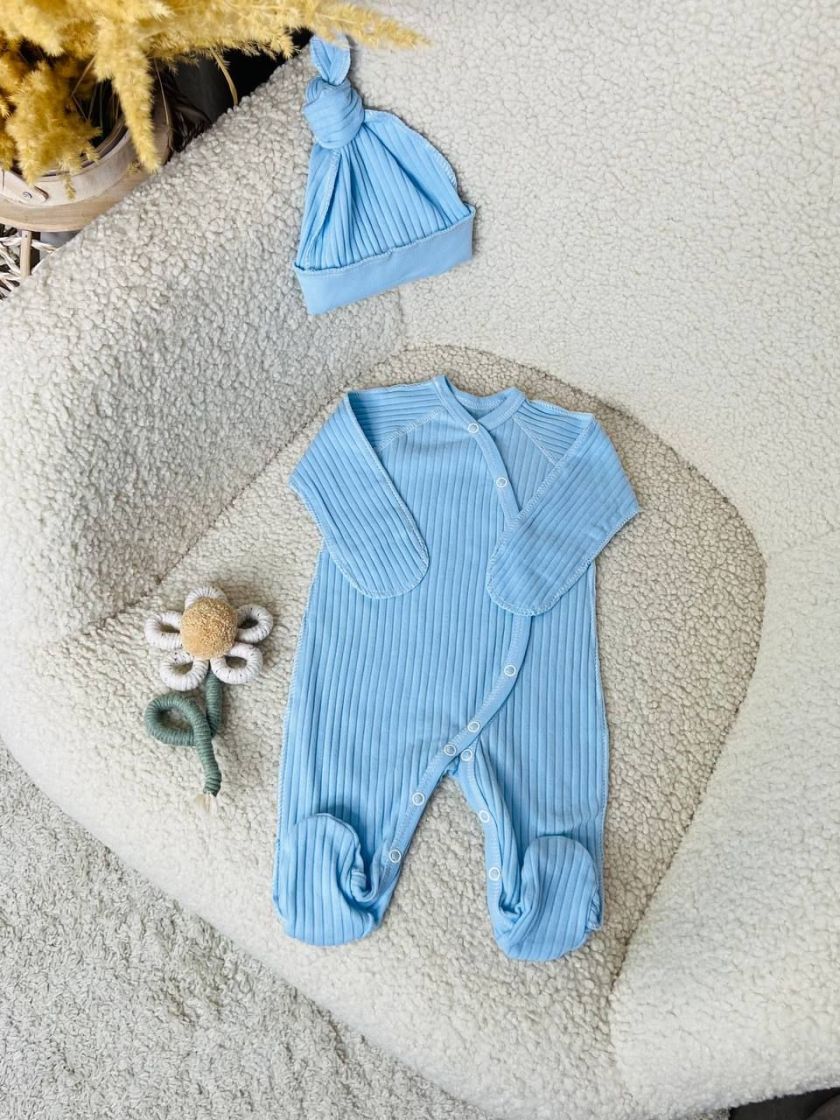 ❤ Чоловічок з шапочкою "Бархат" смужка. Колір - Блакитний. Розмір - 56см (#37650917) ✓ Anna Konvert