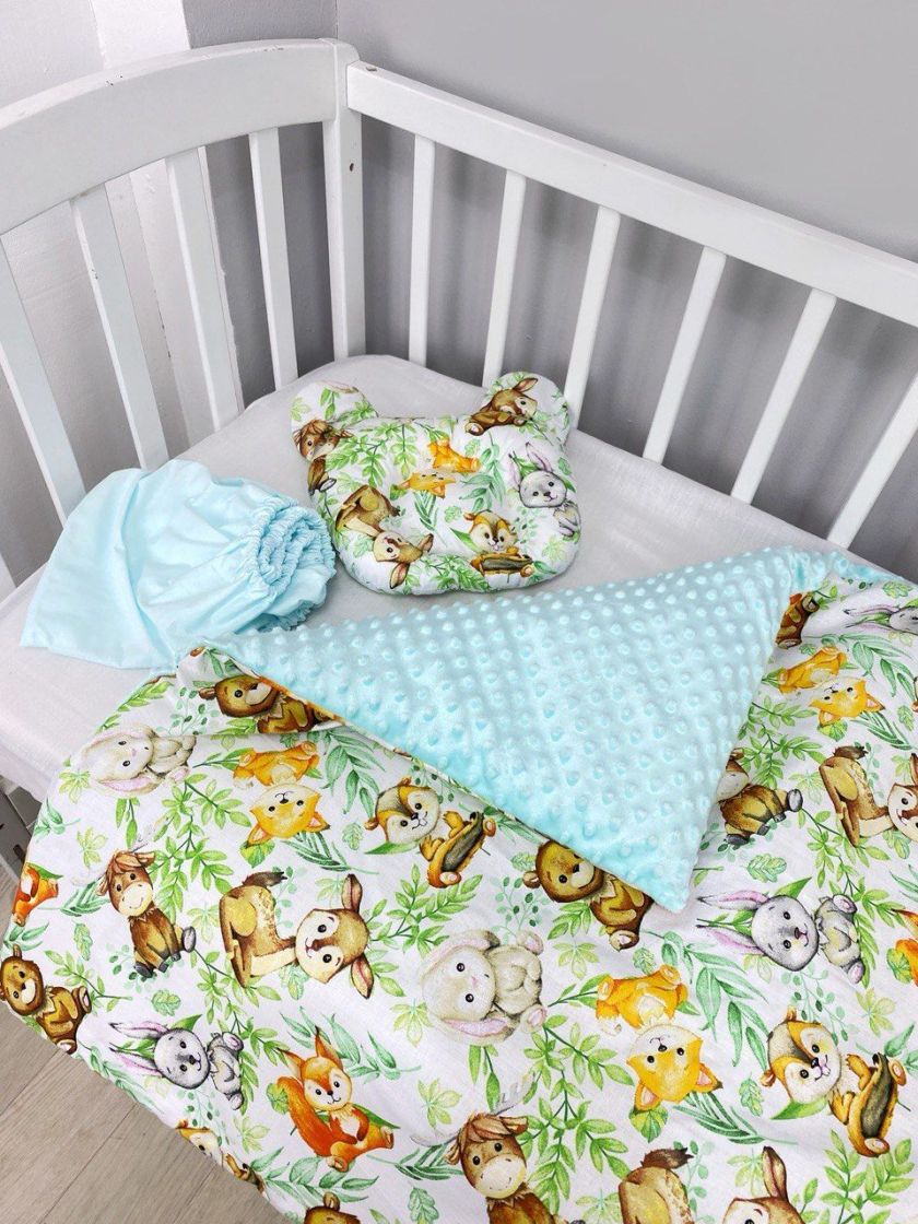 ❤ Набір у візочок з утеплювачем у чохлі. Принт - Лісні звірята з м'ятним плюшем (#63160482) ✓ Anna Konvert