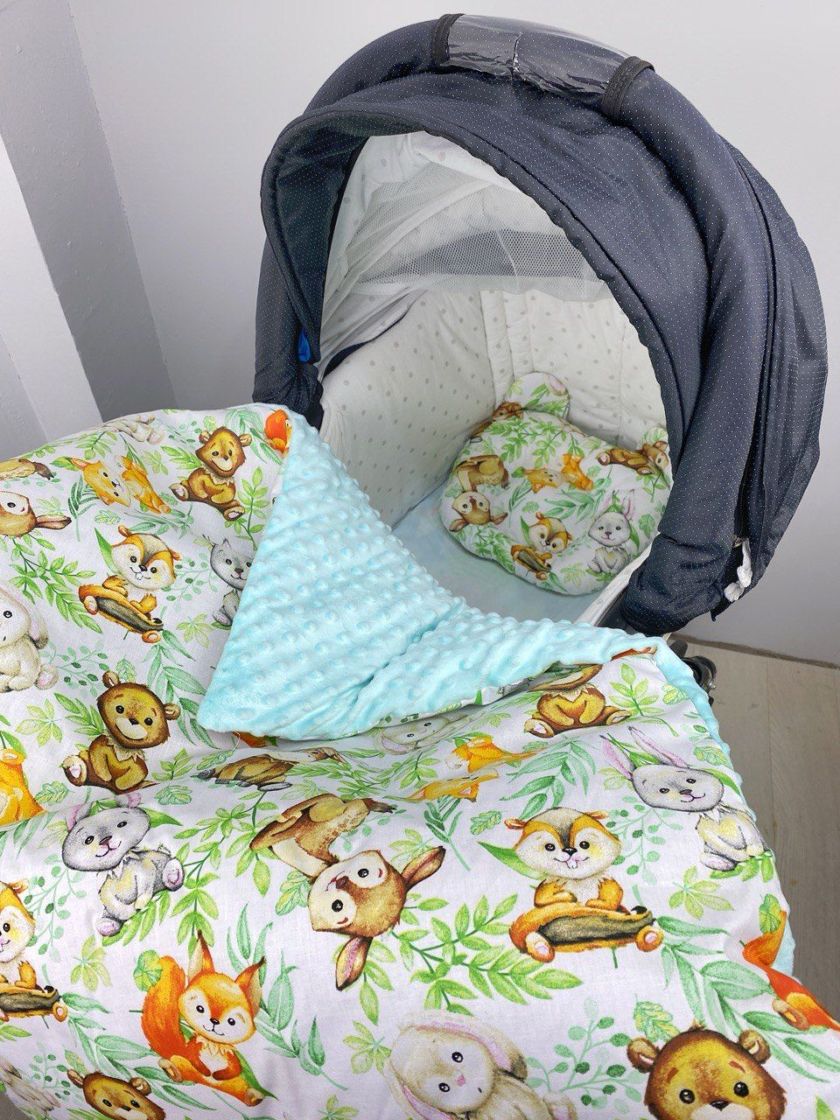 ❤ Набір у візочок з утеплювачем у чохлі. Принт - Лісні звірята з м'ятним плюшем (#63160482) ✓ Anna Konvert