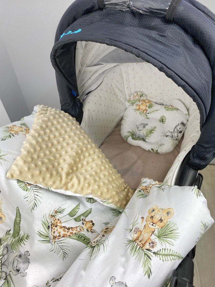 ❤ Набір у візочок з утеплювачем у чохлі. Принт - Звірята із Африки с бежевим плюшем (#49284691) ✓ Anna Konvert