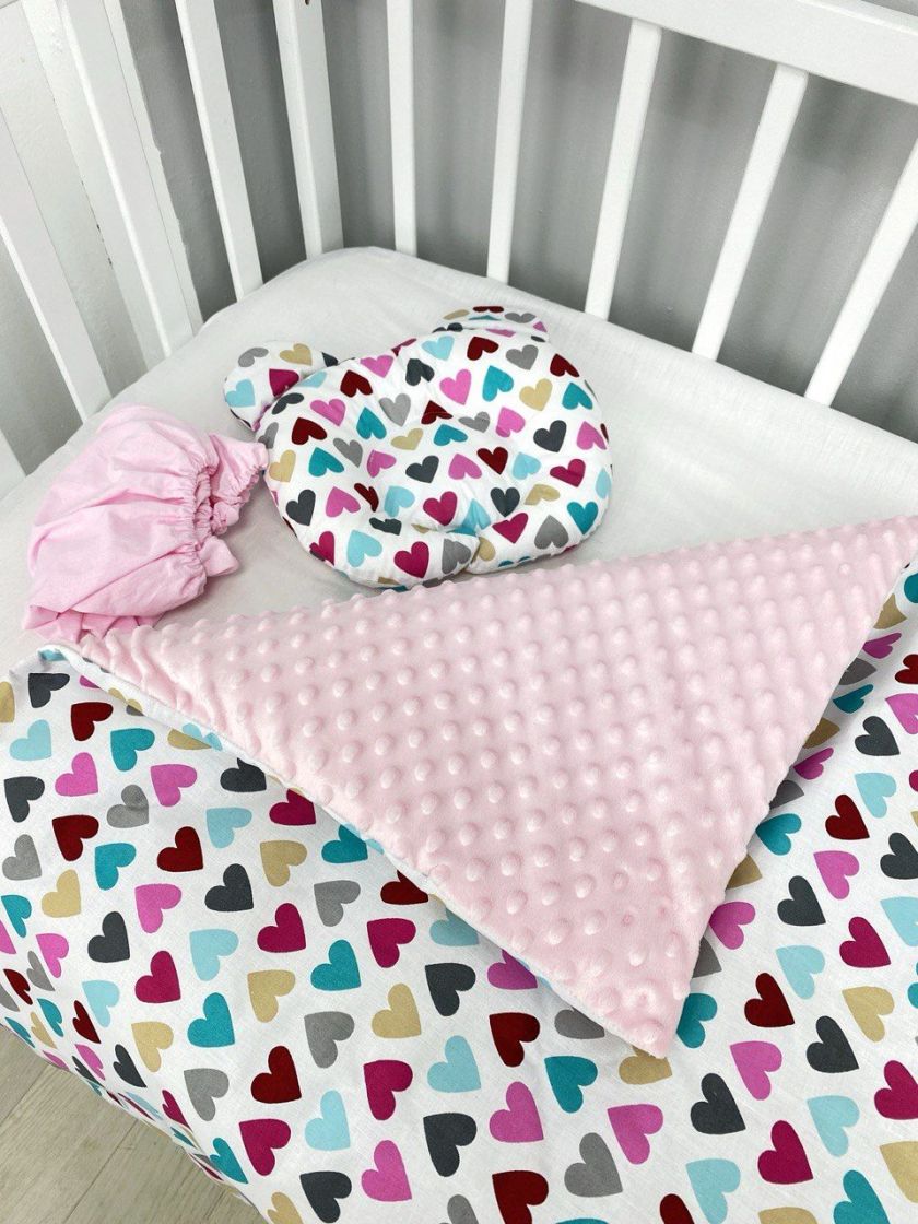 ❤ Набір у візочок з утеплювачем у чохлі. Принт - Сердечки ясркаві з рожевим плюшем (#17254642) ✓ Anna Konvert