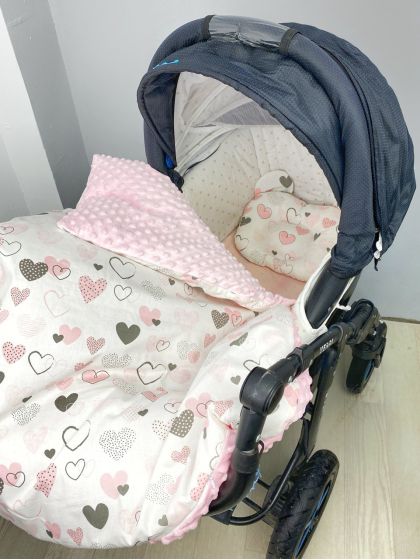 ❤ Набір у візочок з утеплювачем у чохлі. Принт - Сердечки ніжні з рожевим плюшем (#40464214) ✓ Anna Konvert