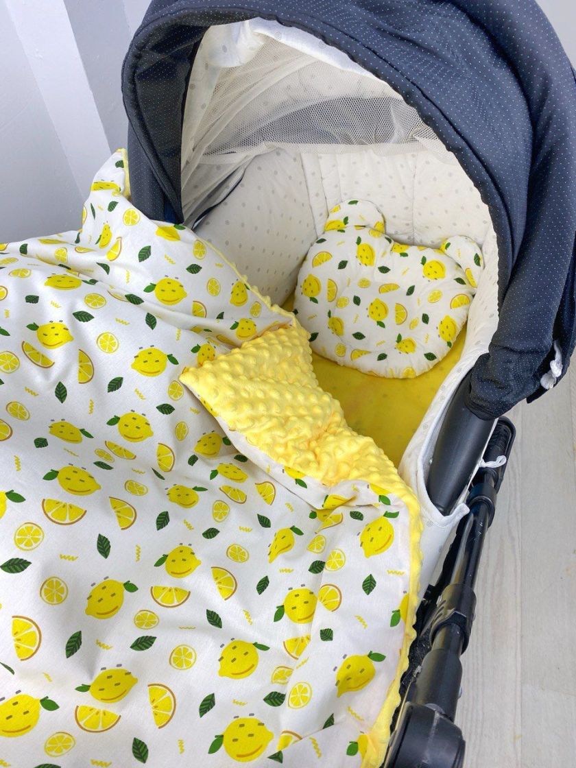 ❤ Набір у візочок з утеплювачем у чохлі. Принт - Лимончики яскраві з жовтим плюшем (#25834185) ✓ Anna Konvert