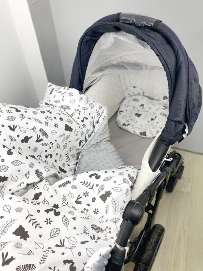 ❤ Набір у візочок з утеплювачем у чохлі. Принт - Звірята графітові з сірим плюшем (#39998926) ✓ Anna Konvert 2