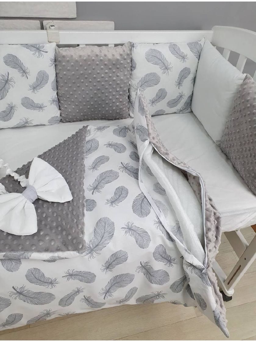 ❤ Набір у ліжко на 3 боки. Принт - Сірі пір'я (#0241) ✓ Anna Konvert