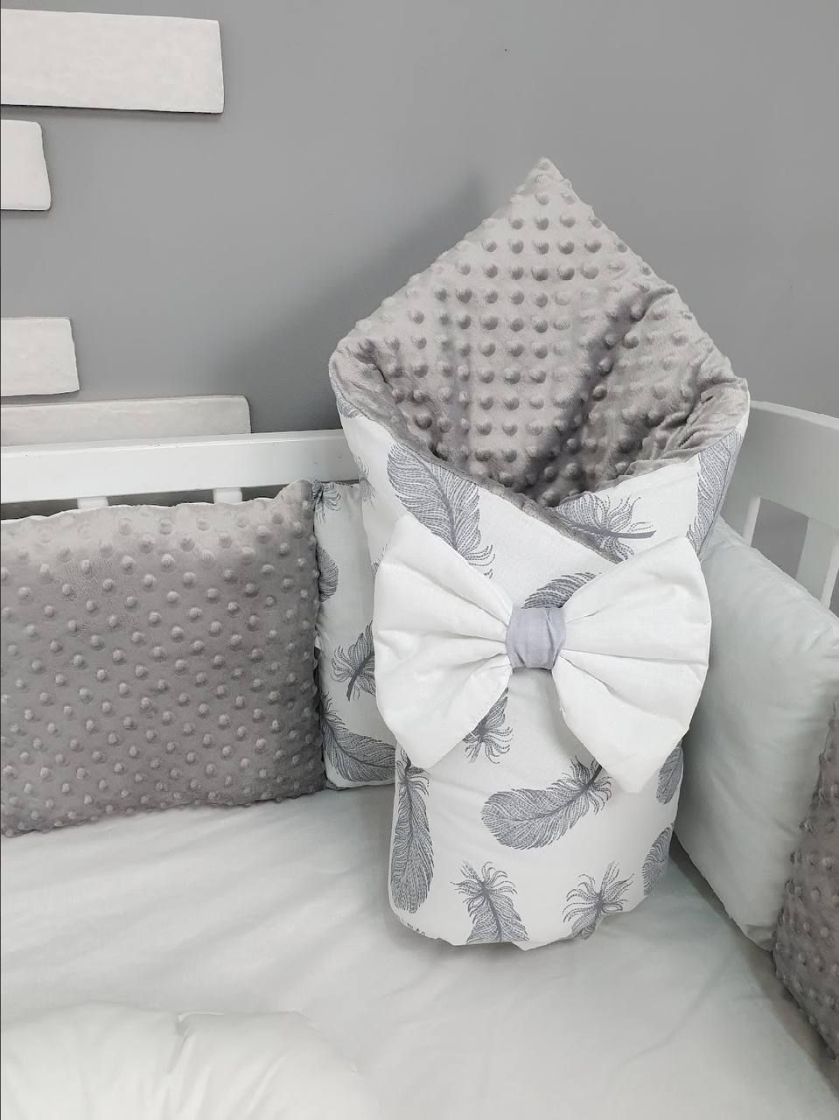 ❤ Набір у ліжко на 3 боки. Принт - Сірі пір'я (#0241) ✓ Anna Konvert